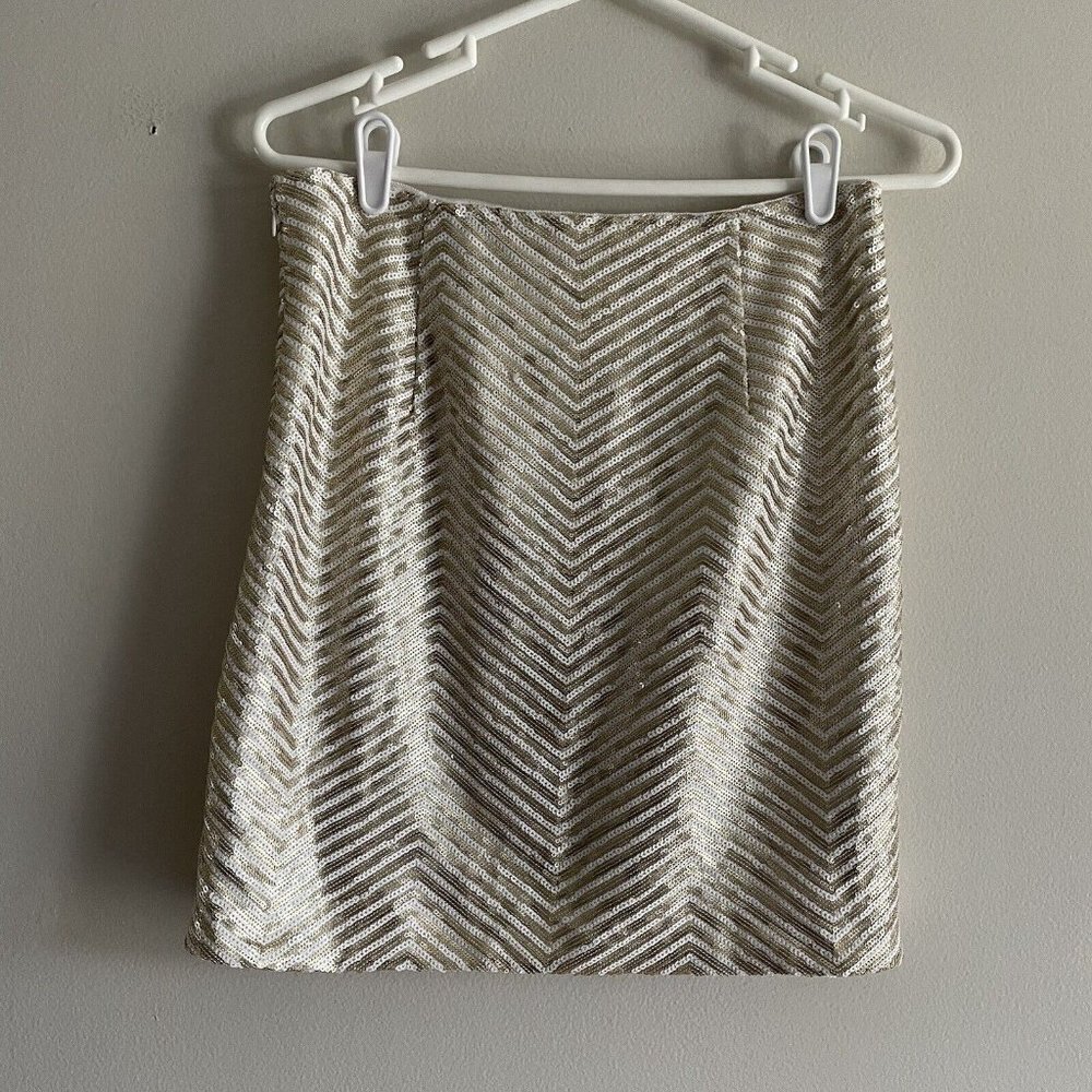 Banana Republic Women SZ 6 White/Gold Chevron All Over Sequin Lined Pencil Skirt - Picture 6 of 9